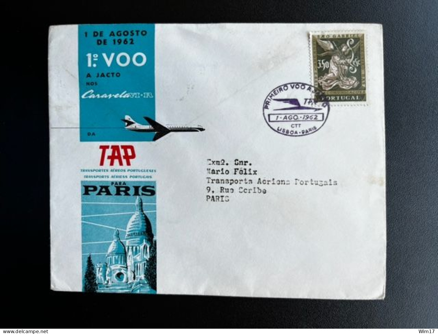 PORTUGAL 1962 FIRST FLIGHT COVER LISBON TO PARIS 01-08-1962 - Brieven En Documenten