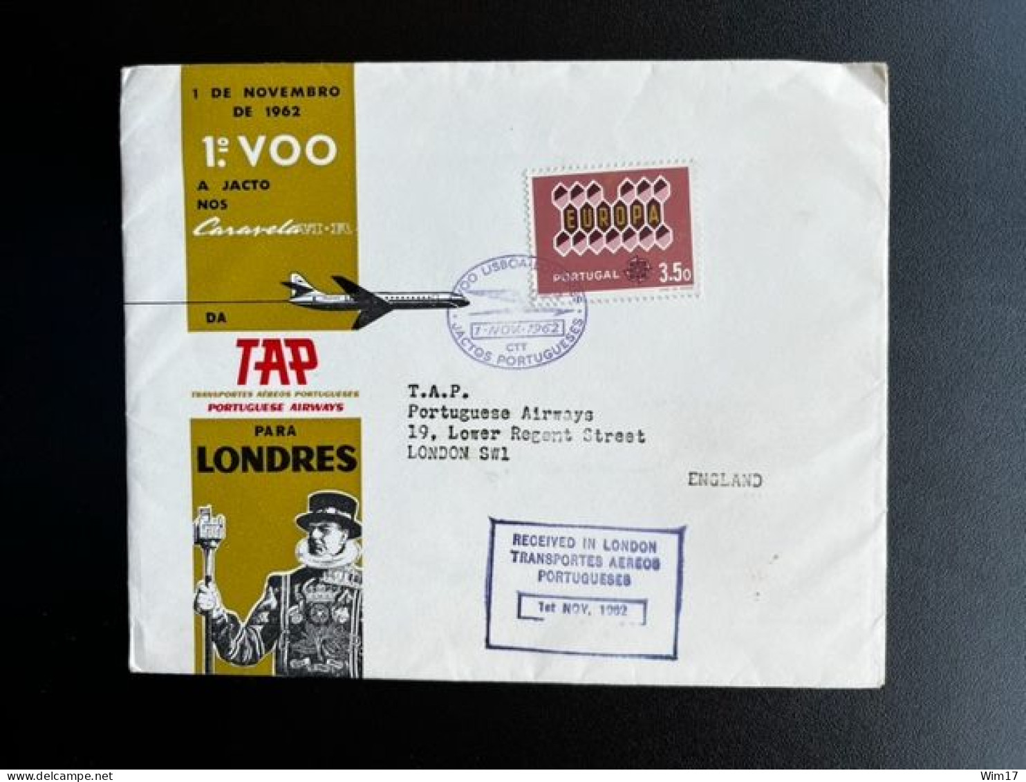 PORTUGAL 1962 FIRST FLIGHT COVER LISBON TO LONDON 01-11-1962 - Covers & Documents