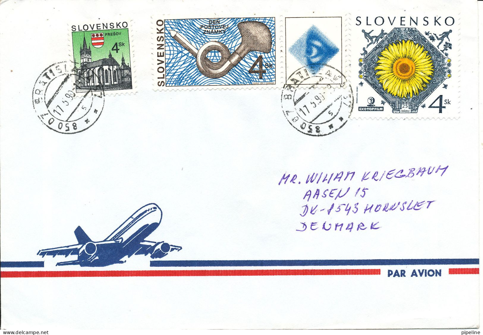 Slovakia Nice Cover Sent Air Mail To Denmark 17-5-1990 - Storia Postale