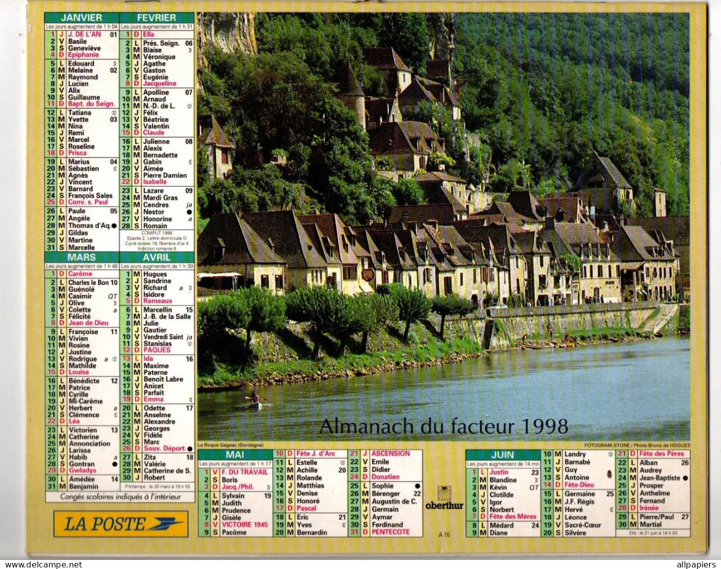 Almanach Des P.T.T. 1998 Aiguille De La Pennaz Et La Roque Gageac - Complet Région Nord - Big : 1991-00