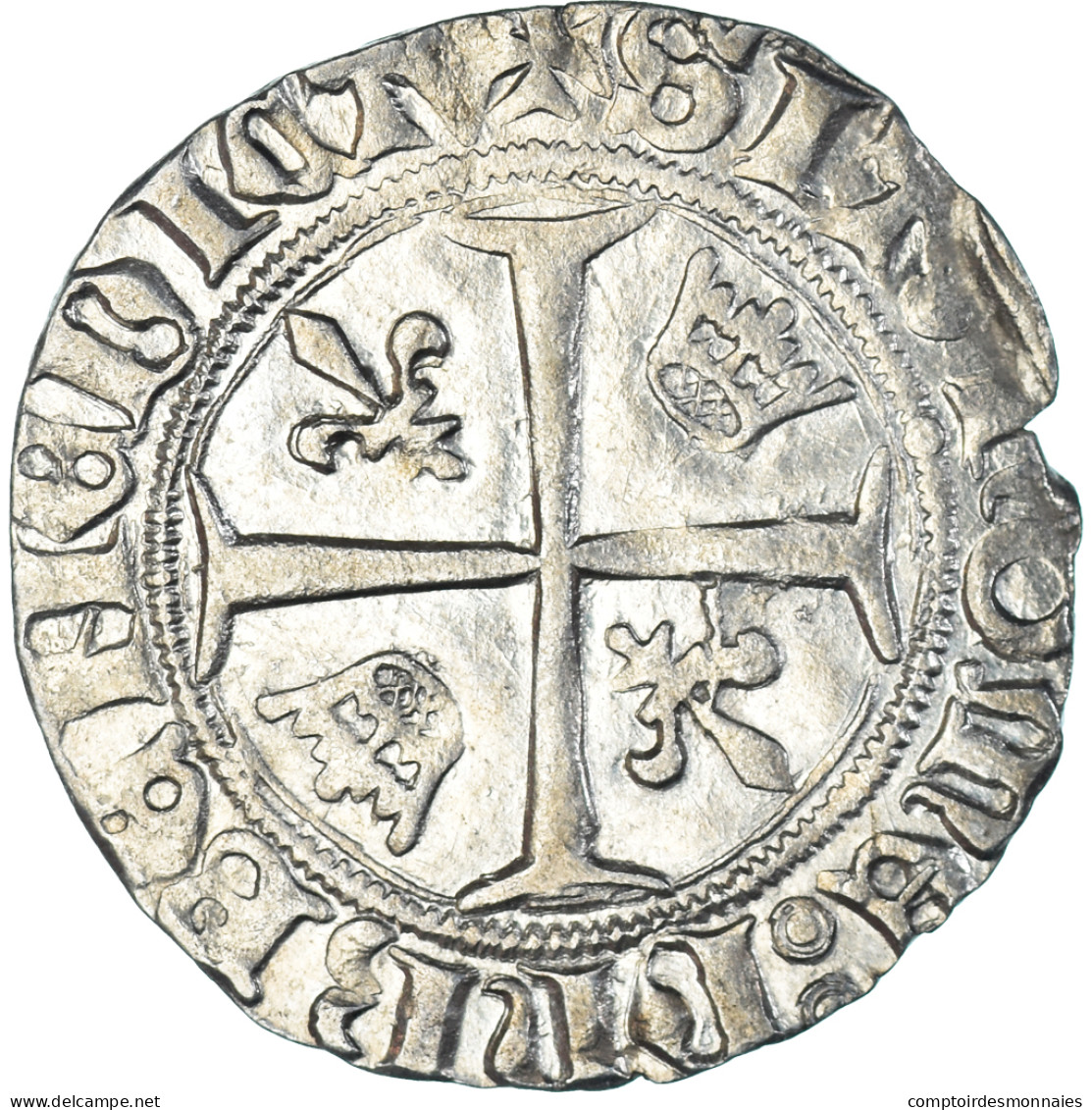 Monnaie, France, Charles VI, Blanc Guénar, 1380-1422, Montpellier, 2nd - 1380-1422 Charles VI Le Fol