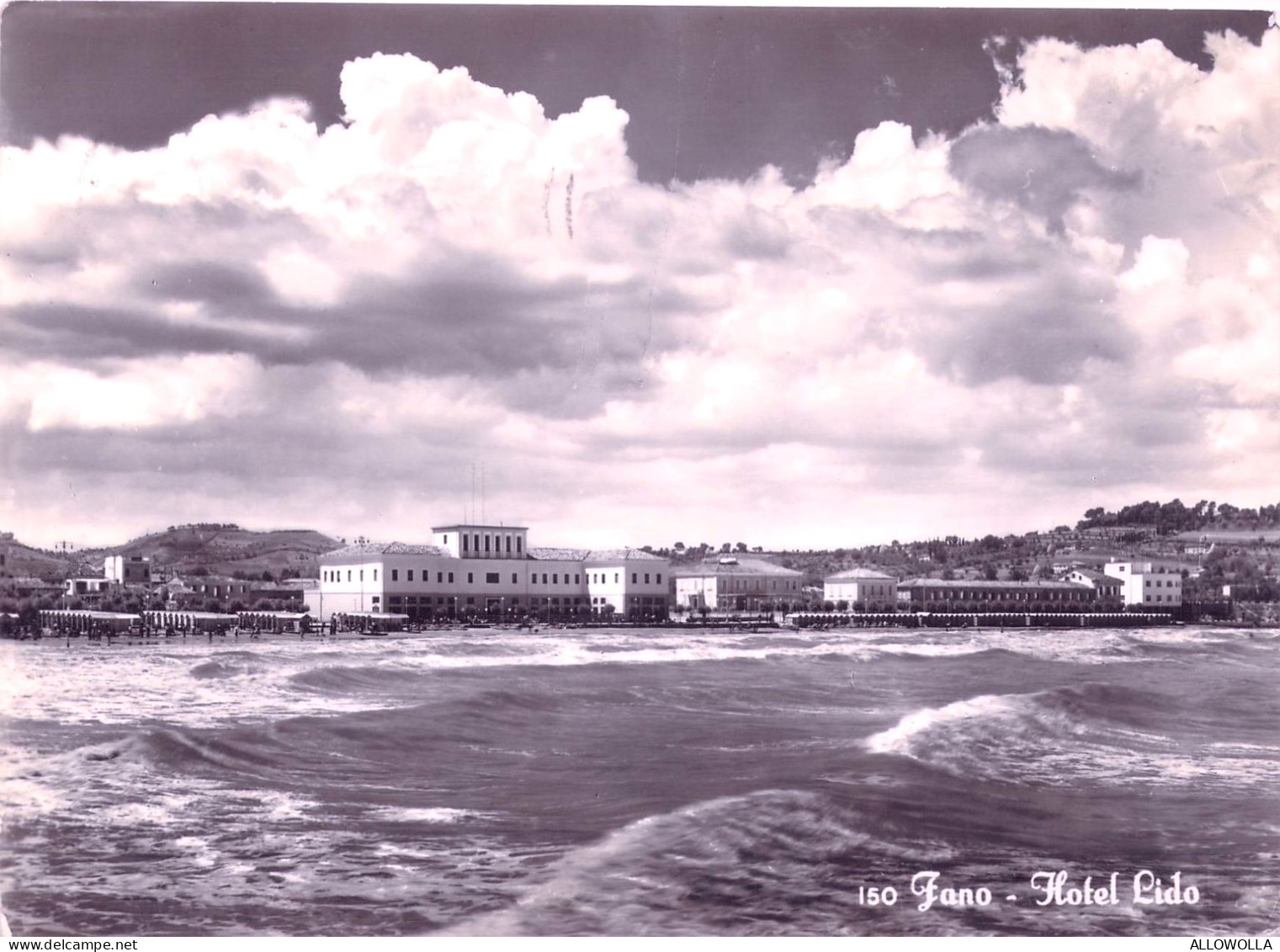 21082 " FANO-HOTEL LIDO " VISTA DAL MARE-VERA FOTO-CARTOLINA POSTALE SPED.1955 - Fano