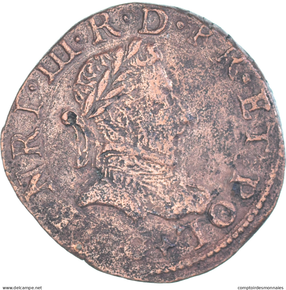 Monnaie, France, Henri III, Double Tournois, 1586, Poitiers, TTB, Cuivre - 1574-1589 Henri III