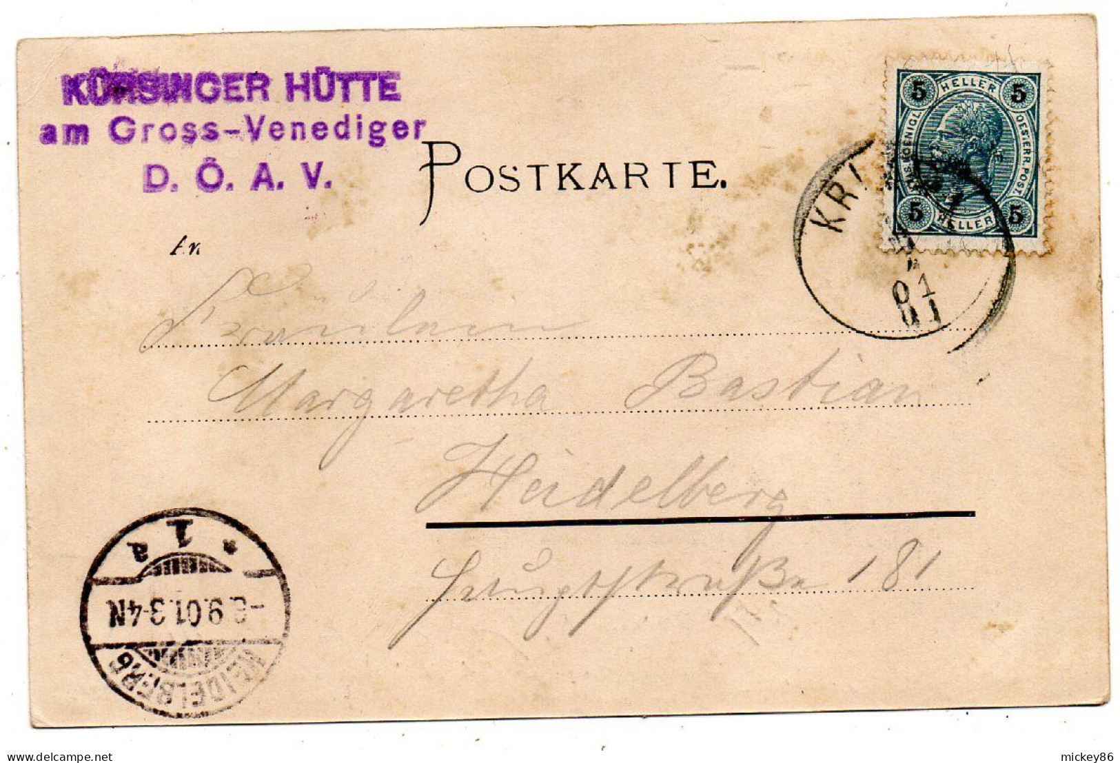 Autriche--Neukirchen Am Grossvenediger -1901-- Kuersinger-Huette Section Salzburg - Carte Précurseur..timbre..cachet - Krimml