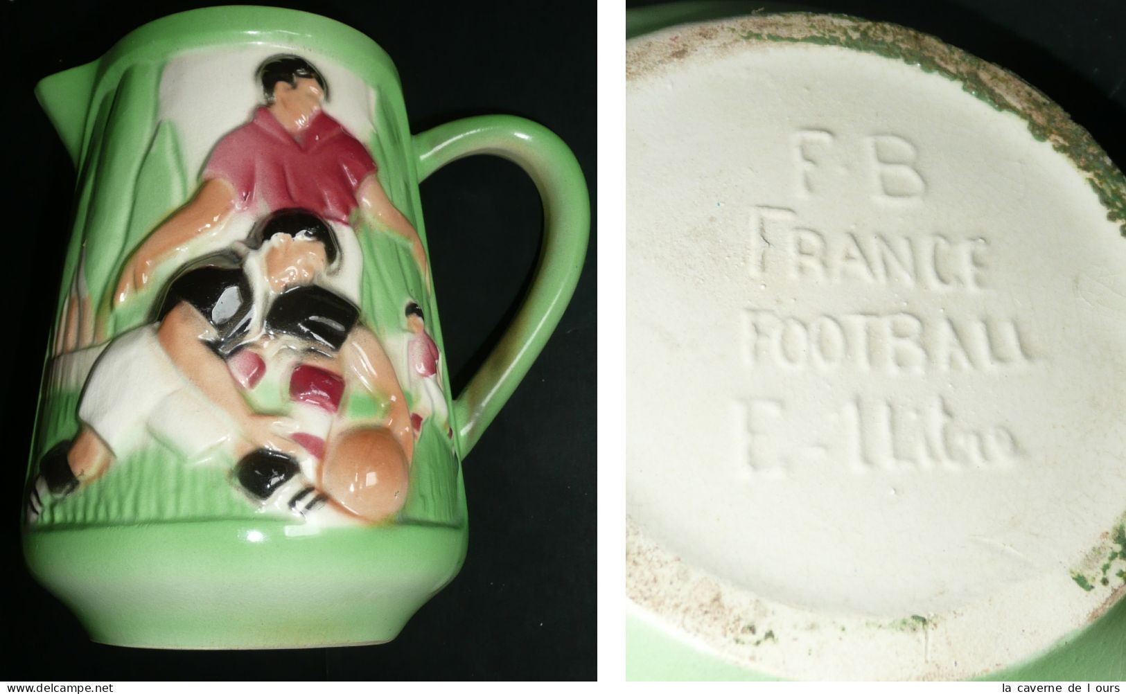 Rare Ancien Pichet En Barbotine, FB France Football 1 Litre, Céramique émaillée - Est (FRA)