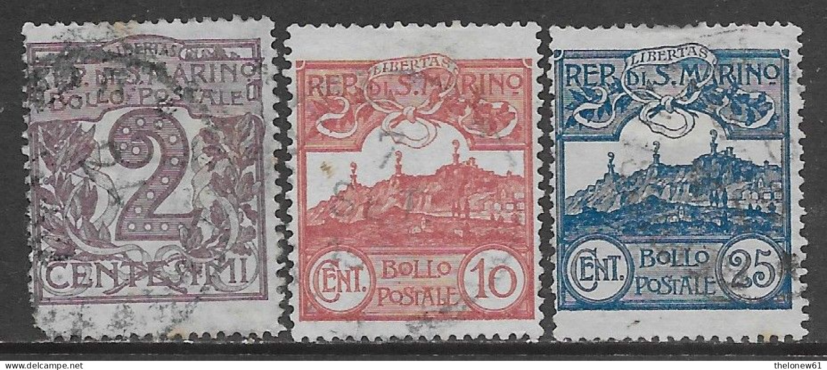 San Marino 1903 Cifra O Veduta 3val Sa N.34,36,38 US - Usati