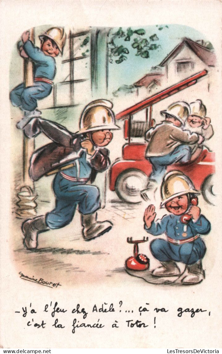 Illustration - Germaine Bouret - Pompier - Ya L'feu Chez Adèle - Carte Postale Ancienne - Bouret, Germaine