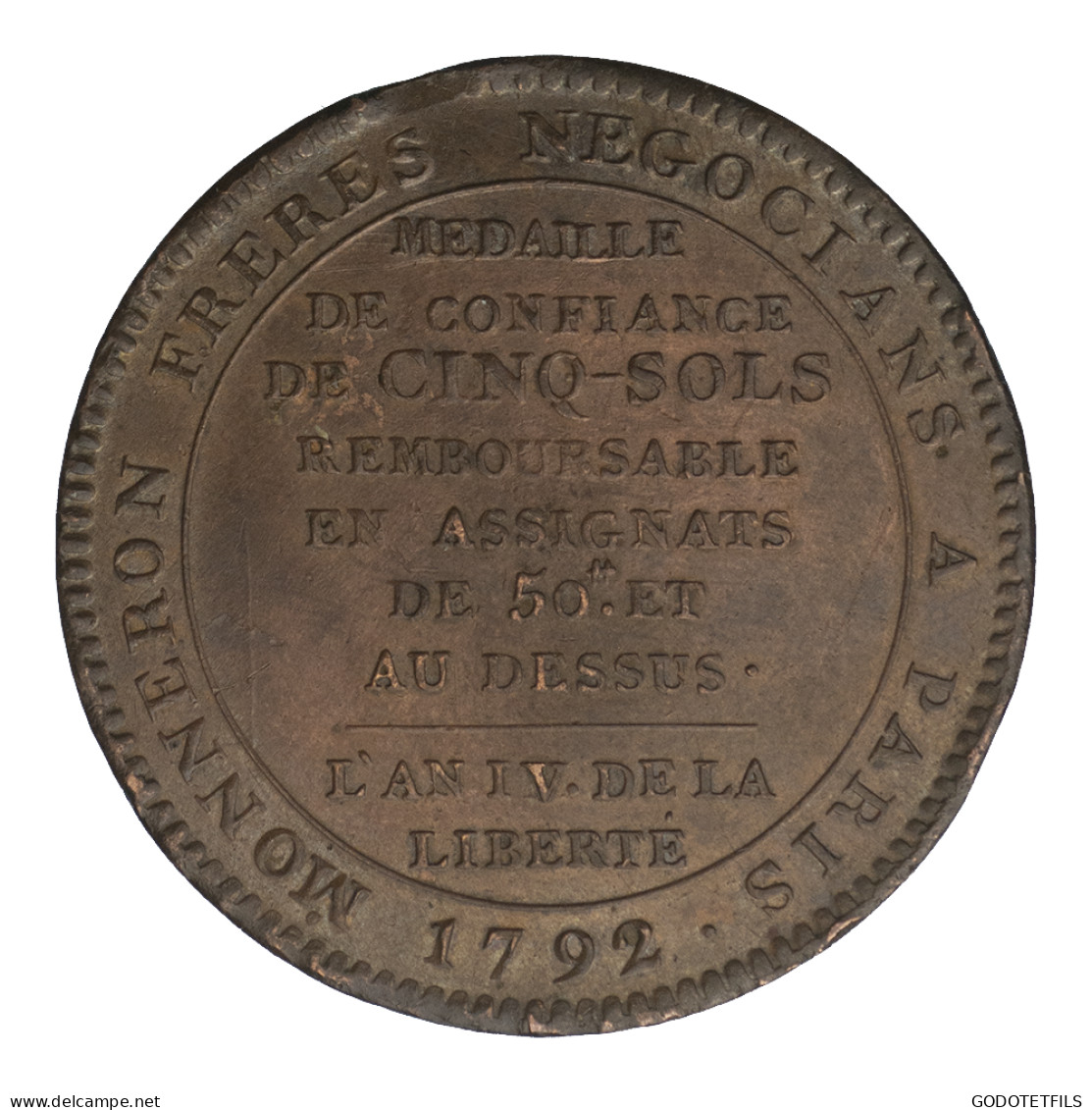 Monneron-Monnaie De Confiance De 5 Sols 1792 - Variétés Et Curiosités
