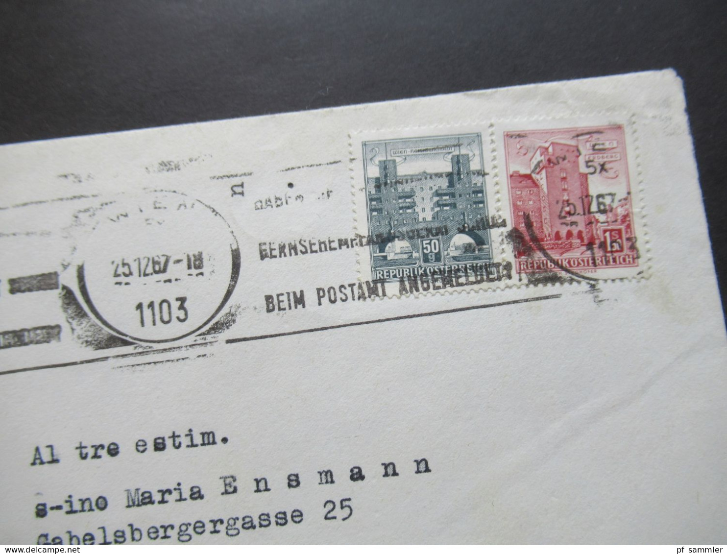 Österreich 1967 Maschinenstempel Wien Thematik Esperanto Grüner Absender Stempel Mit Stern - Lettres & Documents