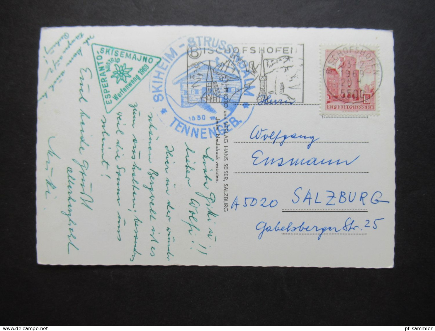 Österreich 1969 Echtfoto AK (3 Stk.) Mit Grünem Dreieckstempel Skisemajna Esperanto Werfenweng 1969 - Brieven En Documenten