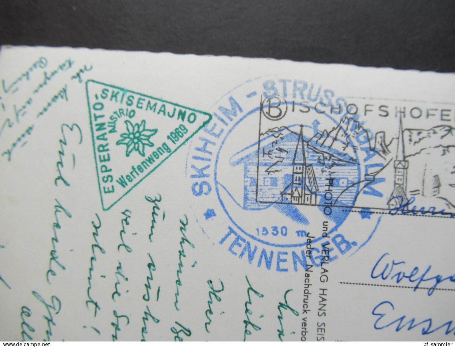 Österreich 1969 Echtfoto AK (3 Stk.) Mit Grünem Dreieckstempel Skisemajna Esperanto Werfenweng 1969 - Storia Postale