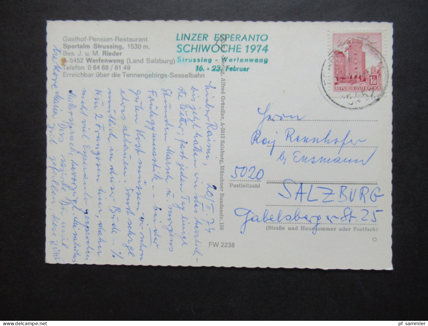 Österreich 1974 Echtfoto AK Mit Grünem Stempel Linzer Esperanto Schiwoche 1974 Strussing Werfenweng 16. - 23. Februar - Storia Postale