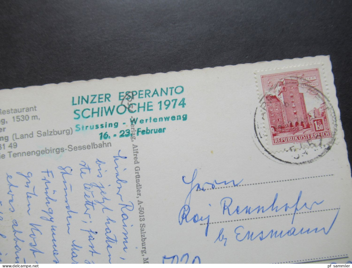 Österreich 1974 Echtfoto AK Mit Grünem Stempel Linzer Esperanto Schiwoche 1974 Strussing Werfenweng 16. - 23. Februar - Briefe U. Dokumente