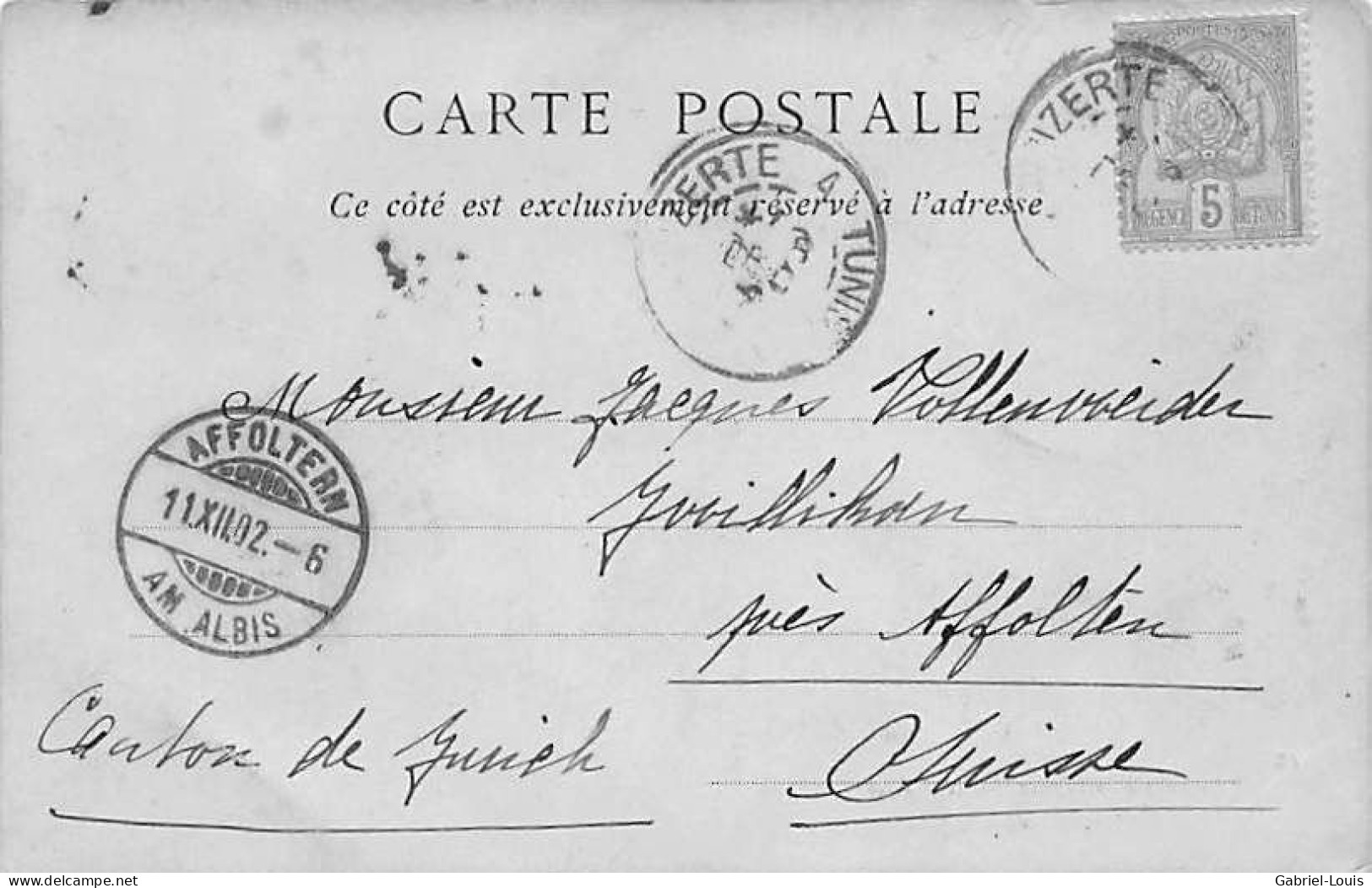 Enfants à La Séguia 1902 Cachet Affoltern Albis Tunisie Bizerte - Tunisie