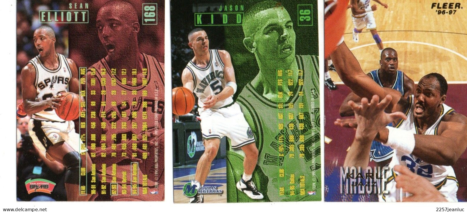 3 Cartes  Panini * Basket Ball Fleer 96/97 * Jason Kidd *.Sean Elliott  * Karl Malone - Pallacanestro