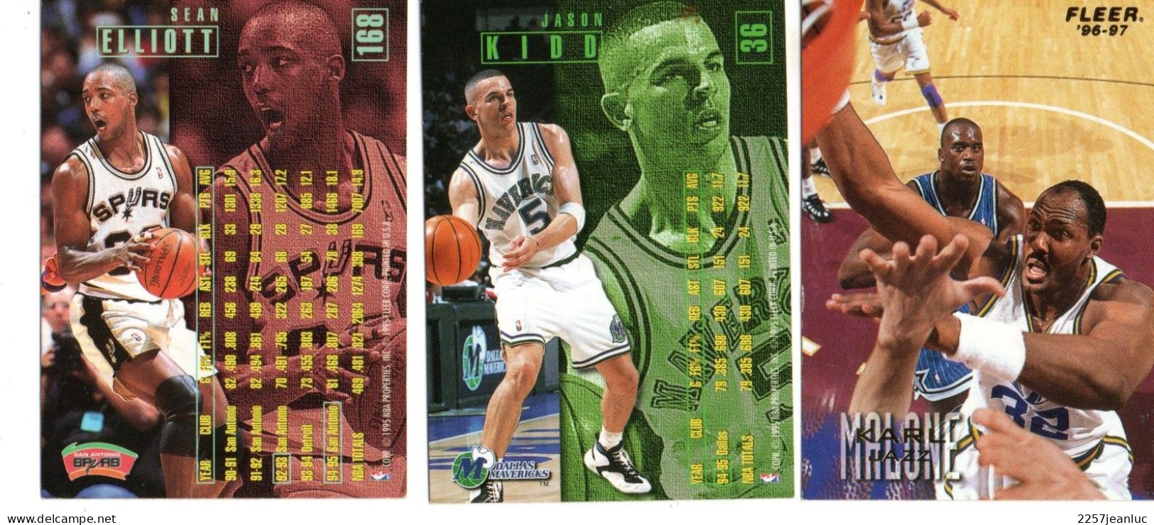 3 Cartes  Panini * Basket Ball Fleer 96/97 * Jason Kidd *.Sean Elliott  * Karl Malone - Basket-ball