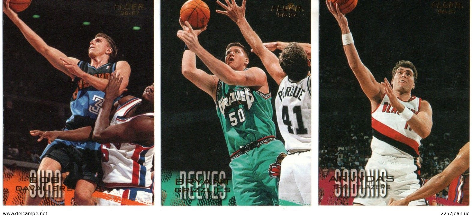 3 Cartes  Panini * Basket Ball Fleer 96/97 * Bryant Grizzlies * Bob Cavaliers & Arvydas Trail Blazers - Baloncesto