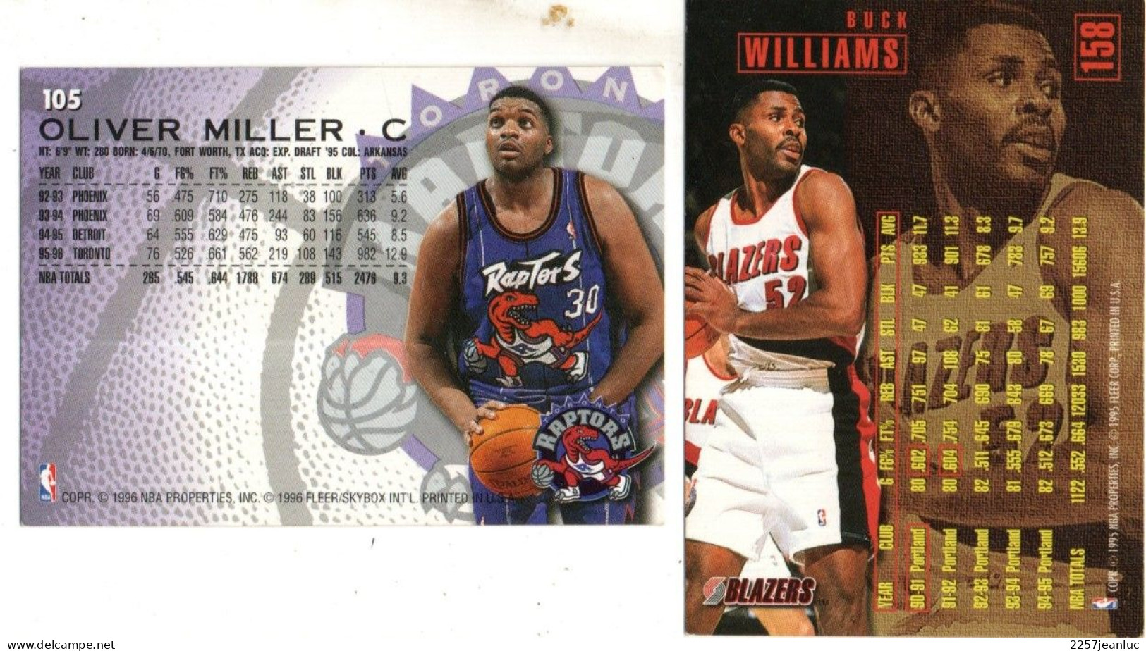 2 Cartes  Panini * Basket Ball Fleer 1995 / 96/97 * Buck Williams * Oliver Miller.Raptors - Baloncesto