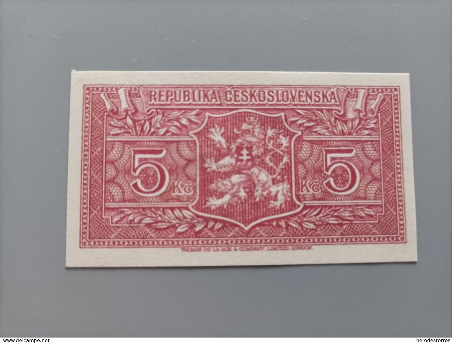 Billete De Checoslovaquia De 5 Korun, Año 1945, UNC - Tchécoslovaquie