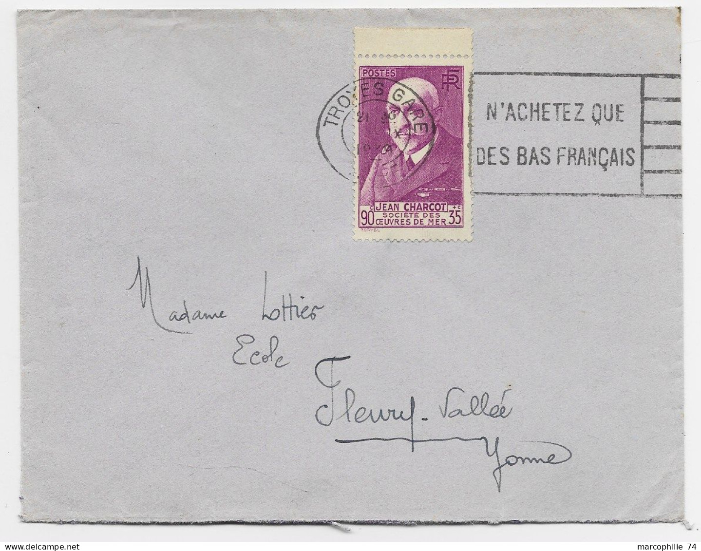 FRANCE CHARCOT 90C ROSE SEUL LETTRE COVER MEC TROYES GARE 1939 AU TARIF - ...-1955 Vorphilatelie