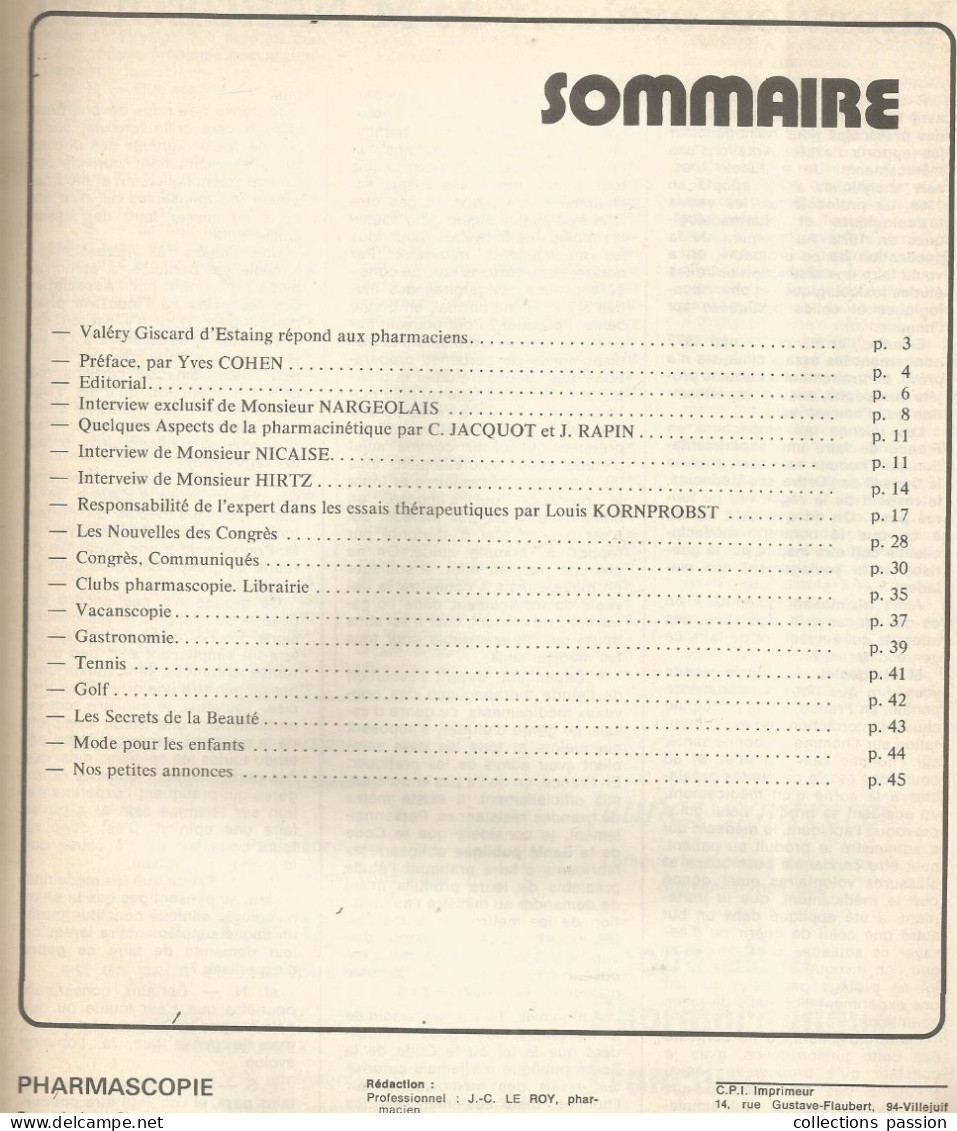 La Revue Du Jeune Pharmacien, PHARMASCOPIE, N° 4, Avril Mai 1974, 48 Pages, 2 Scans,  Frais Fr 4.75 E - Medicine & Health