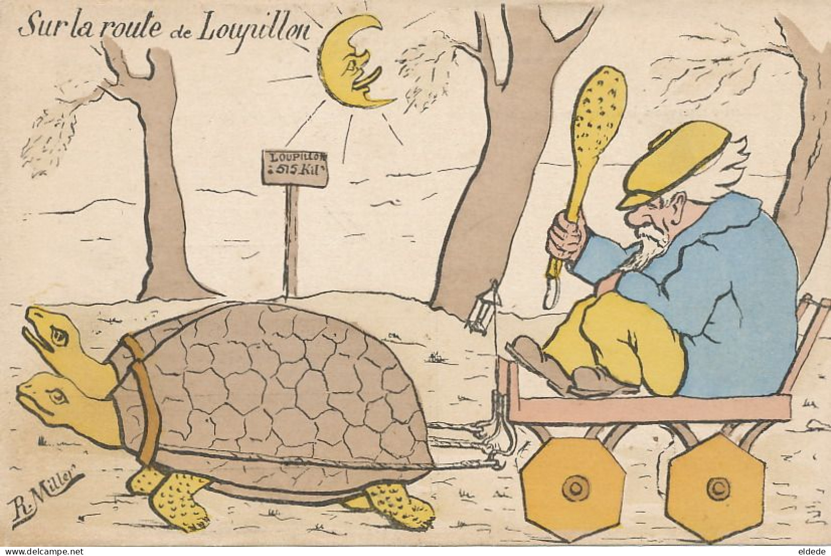 Tortoise Team Satirical Armand Fallières French President Back To Loupillon  Tortue Signed R. Millet - Tortugas