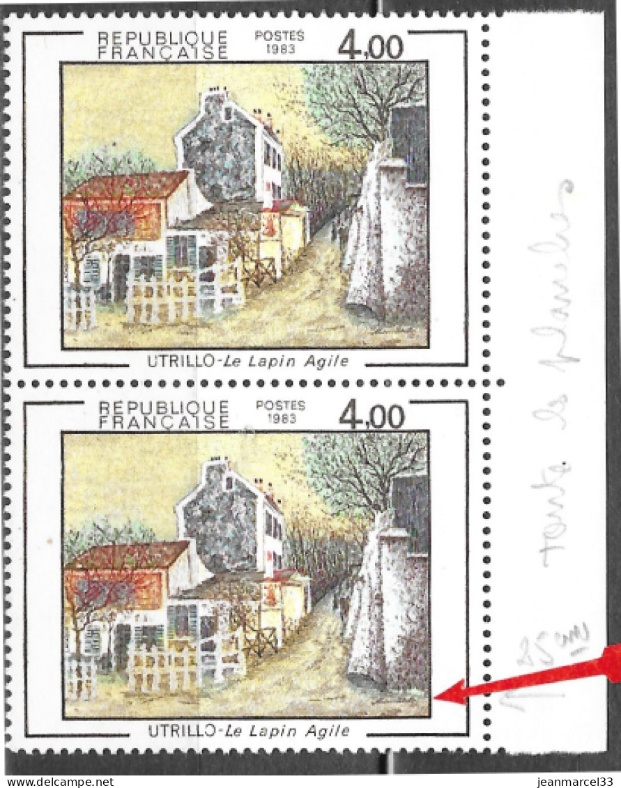 Variété France N° 2297 Paire Neuve Sans Charnière Impression Blanche En Bas à Droite - Used Stamps