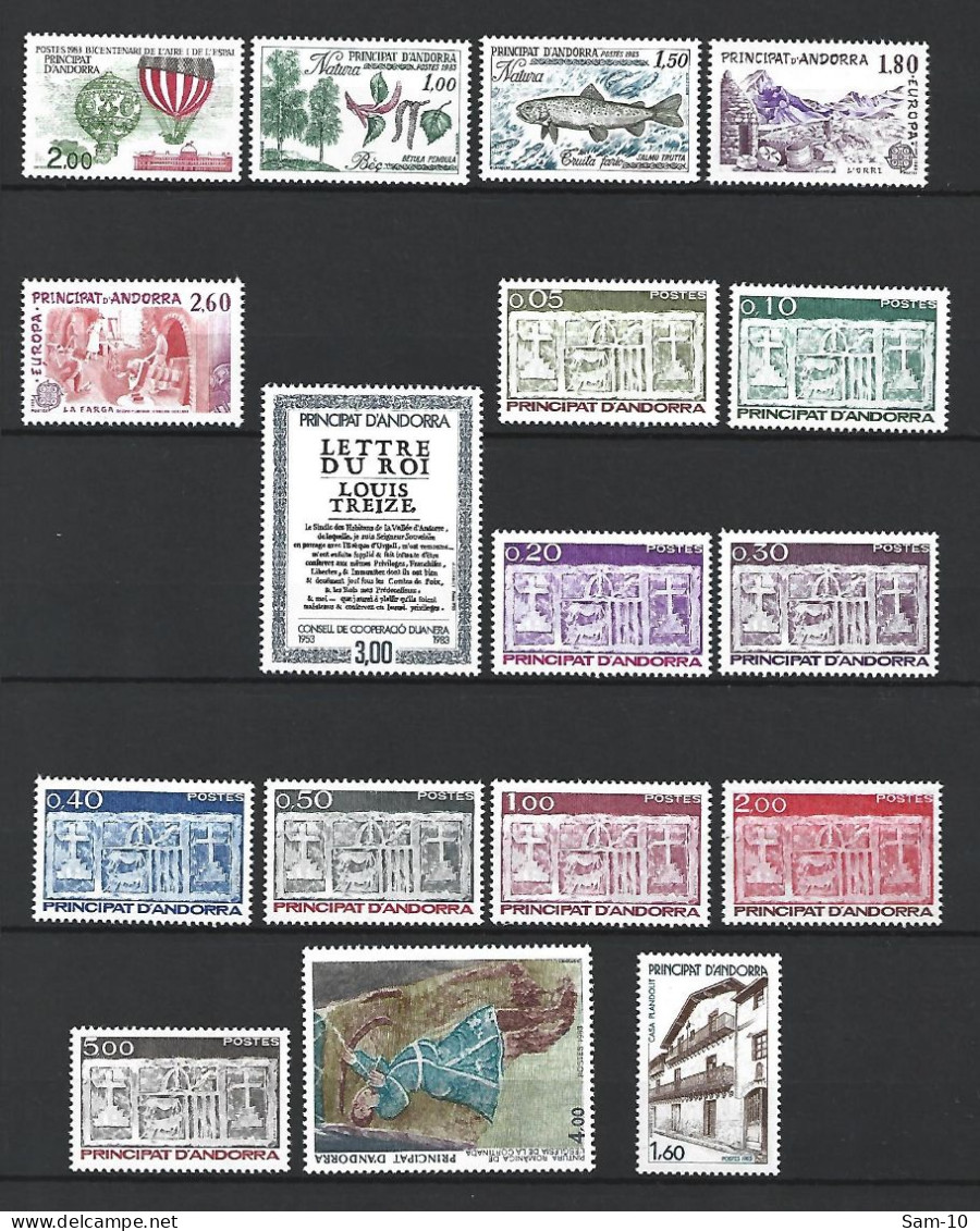 Timbre De Andorre Français Neuf ** N 310 / 326   Année 1983 - Full Years