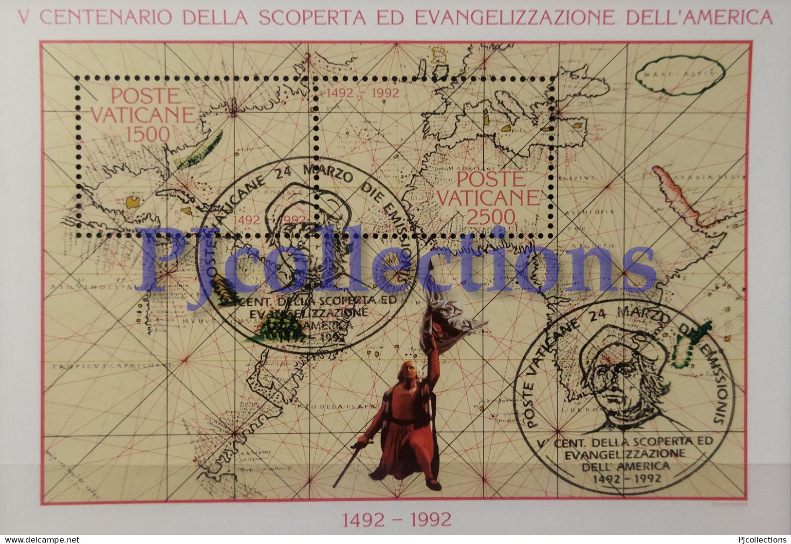 4123-VATICANO-VATICAN CITY 1992 SCOPERTA ED EVANGELIZZAZIONE DELL'AMERICA FULL SHEET 2 STAMPS C/ANNULLO 1° GIORNO -USED - Oblitérés