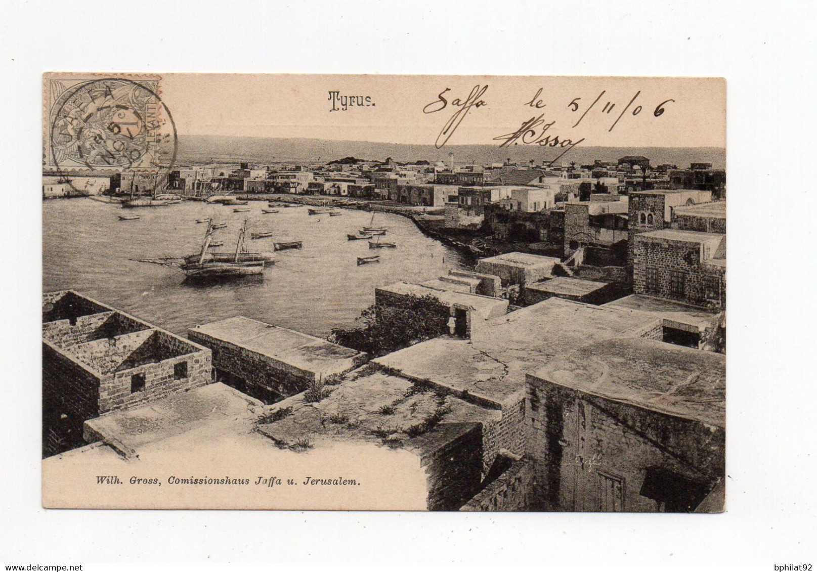 !!! 1C TYPE BLANC SUR CPA DE TYRUS  POUR PARIS, CACHET DE JAFFA - PALESTINE DE 1906 - Covers & Documents