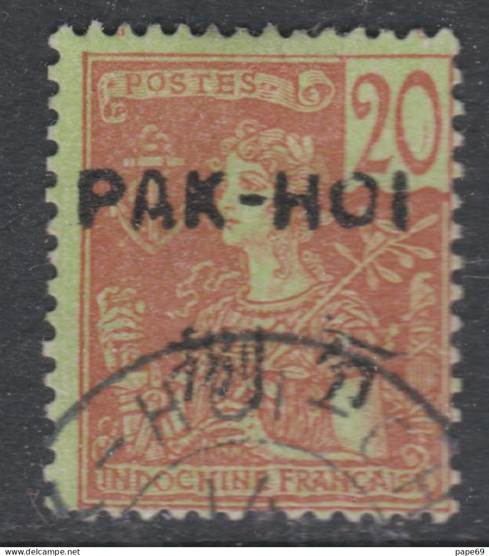 Pakhoi N° 23 O Partie De Série Timbres Surchargés : 20 C. Brique Sur Vert Oblitéré, TB - Used Stamps