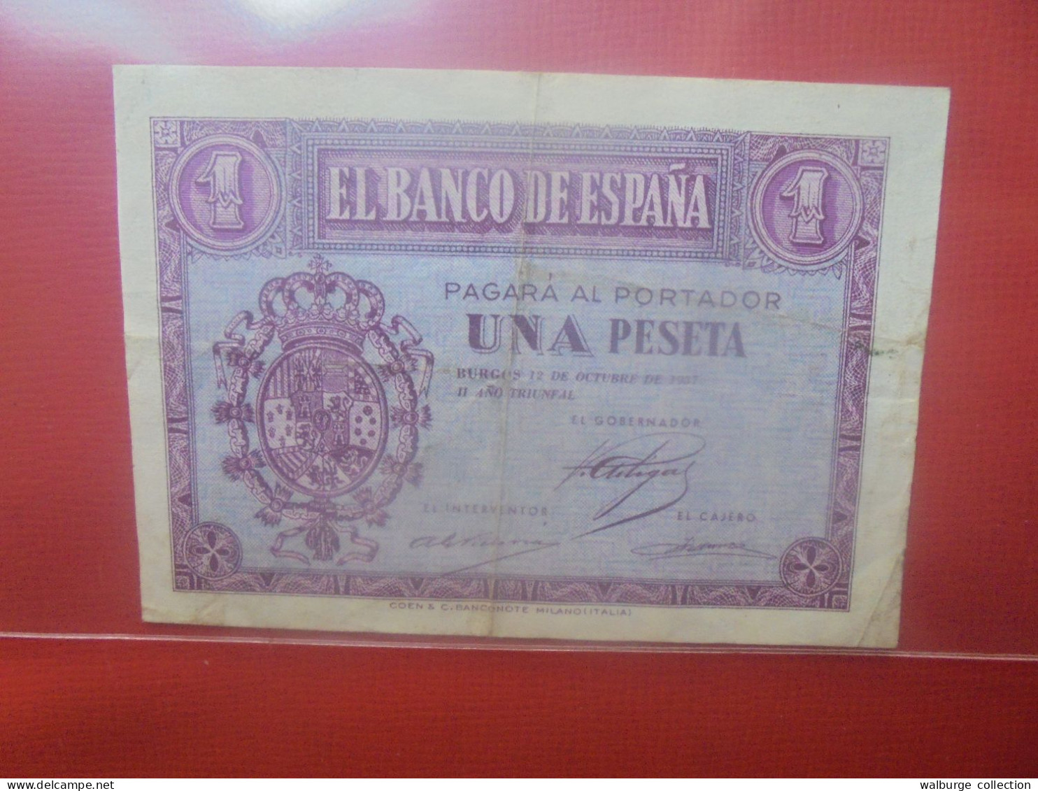 ESPAGNE 1 PESETA 1937 Circuler (B.29) - 1-2 Pesetas