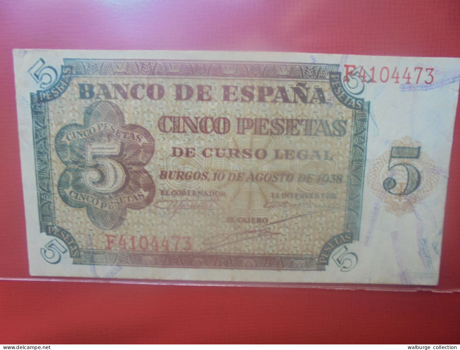 ESPAGNE 5 PESETAS 1938 Circuler (B.29) - 5 Pesetas