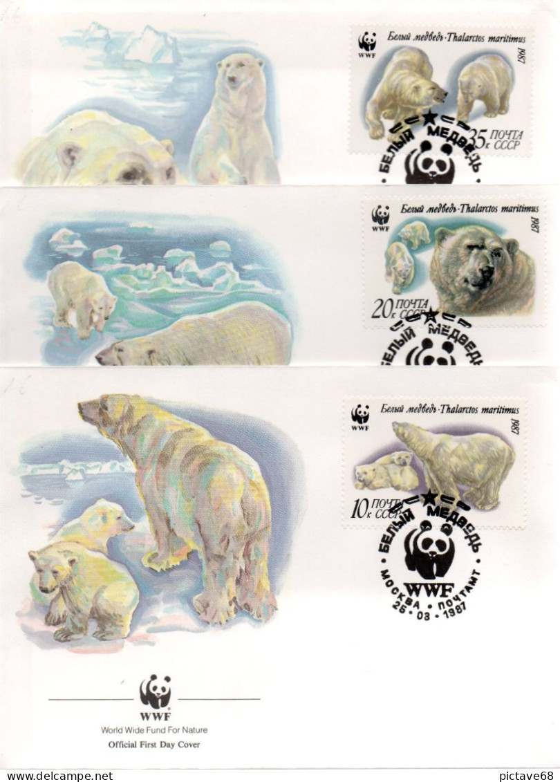 RUSSIE / WWF / 3 ENVELOPPES FDC ANIMAL PROTEGE L'OURS POLAIRE - Protection De L'environnement & Climat