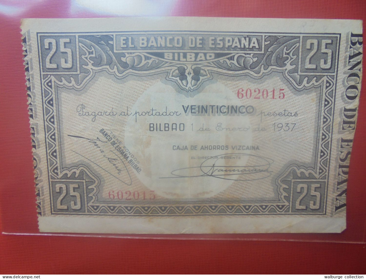 BILBAO 25 PESETAS 1937 Circuler (B.29) - [ 9] Colecciones