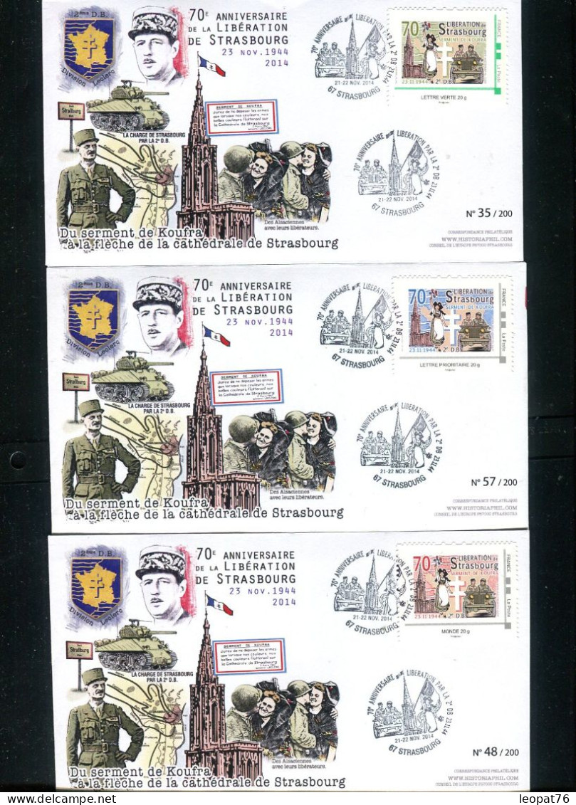 Adhésifs  20g - Série 3 Valeurs  -  3 Enveloppes Libération De Strasbourg ( Tirage 200 Exemplaires ) - Réf J 5 - Covers & Documents