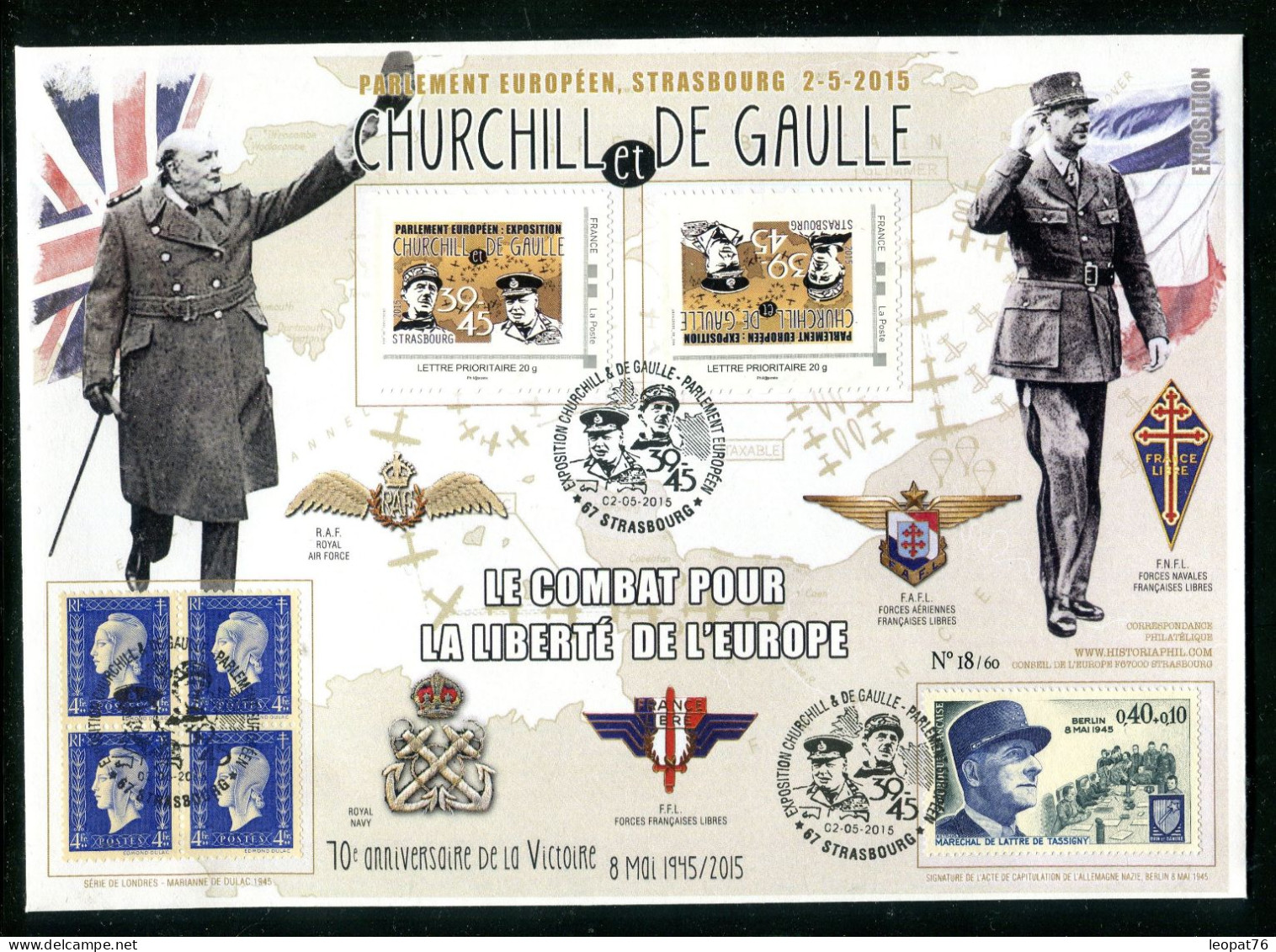 Adhésifs  20g - Avec Tête Bêche - Enveloppe De Gaulle Et Sir Winston Churchill ( Tirage 60 Exemplaires ) - Réf J 6 - Cartas & Documentos