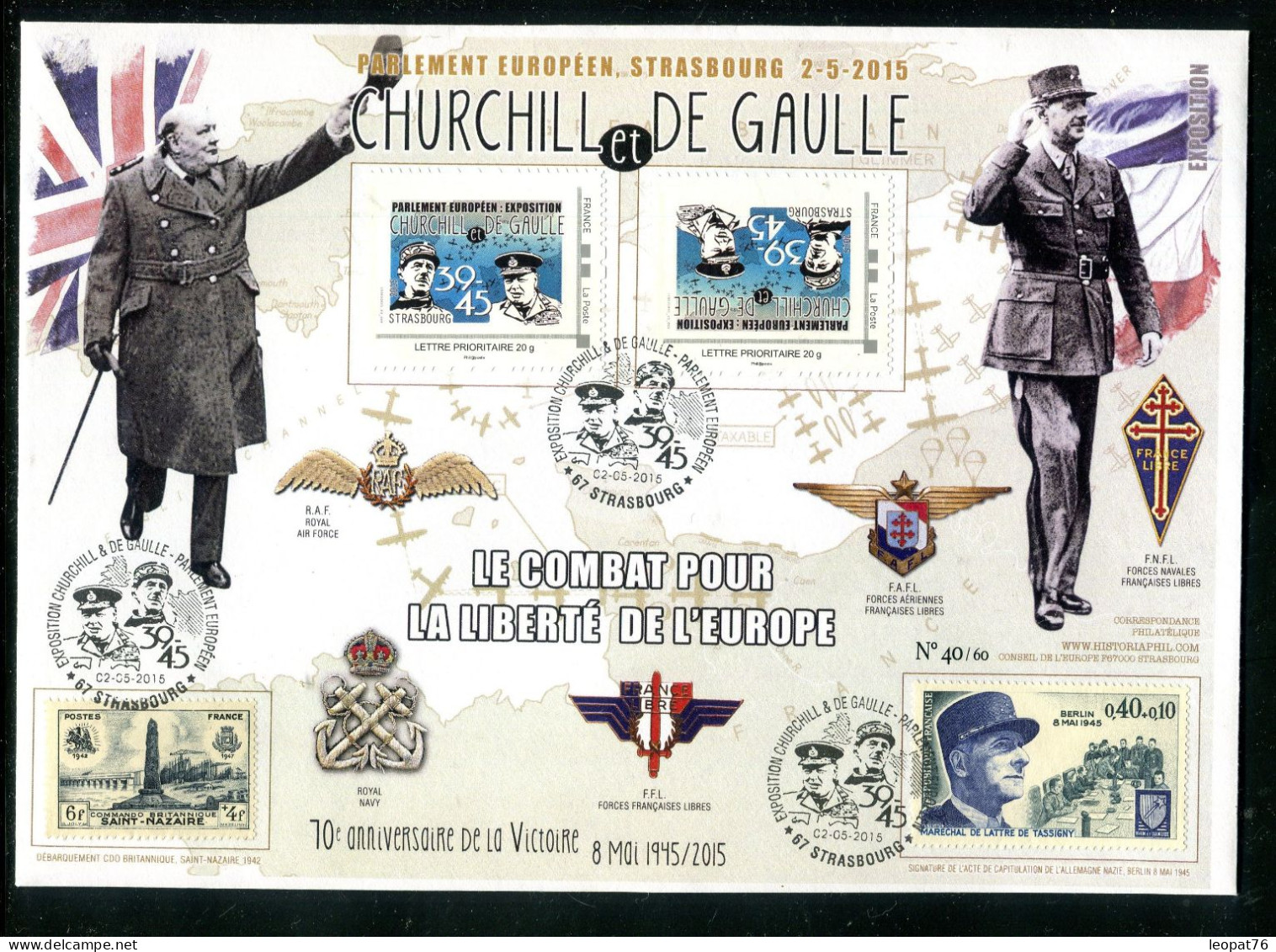 Adhésifs  20g - Avec Tête Bêche - Enveloppe De Gaulle Et Sir Winston Churchill ( Tirage 60 Exemplaires ) - Réf J 7 - Lettres & Documents