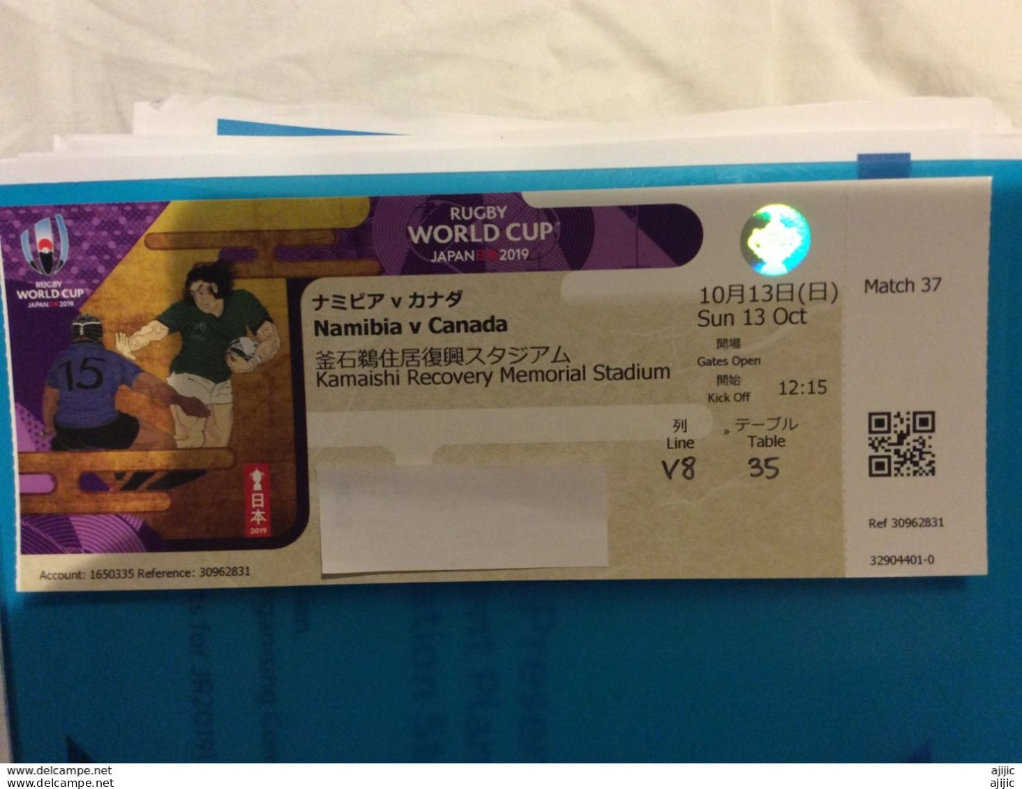 Rugby World Cup Japan 2019. Match Canada Vs Namibia. Sunday 13th October.Kamaishi Recovery Memorial Stadium Ticket - 1950-Heden