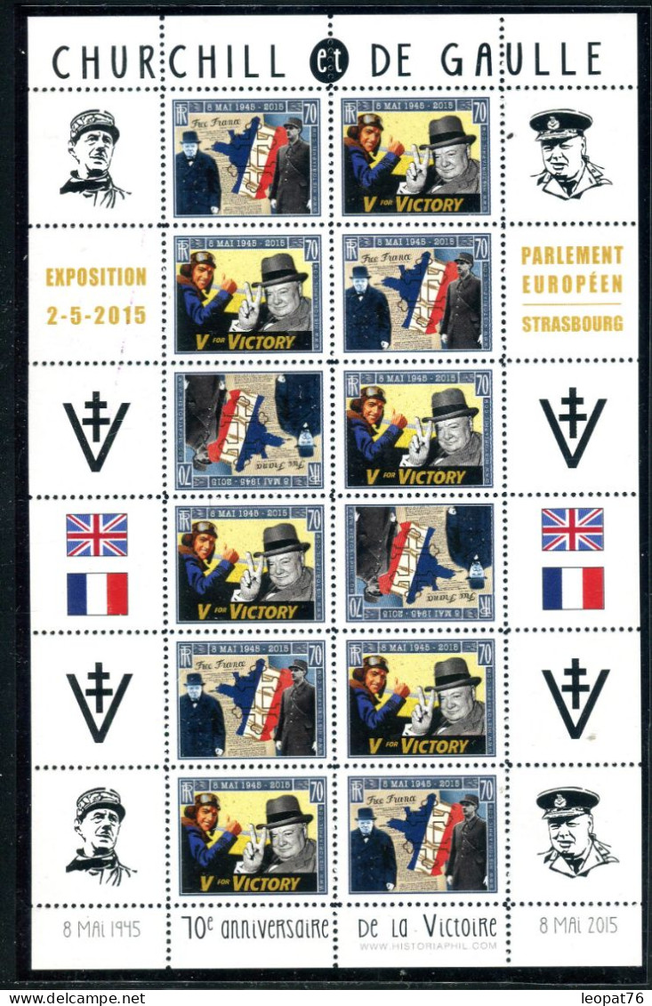 Feuillet De 12 Vignettes  De Gaulle Et Sir Winston Churchill - Réf J 25 - De Gaulle (General)