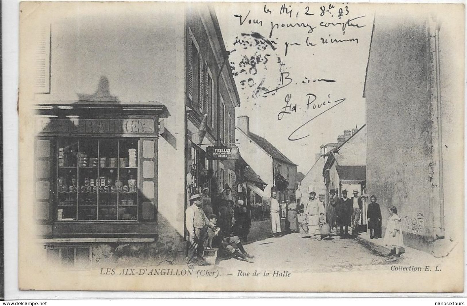 D 18. LES AIX D ANGILLON.  RUE DE LA HALLE. CARTE ECRITE - Les Aix-d'Angillon