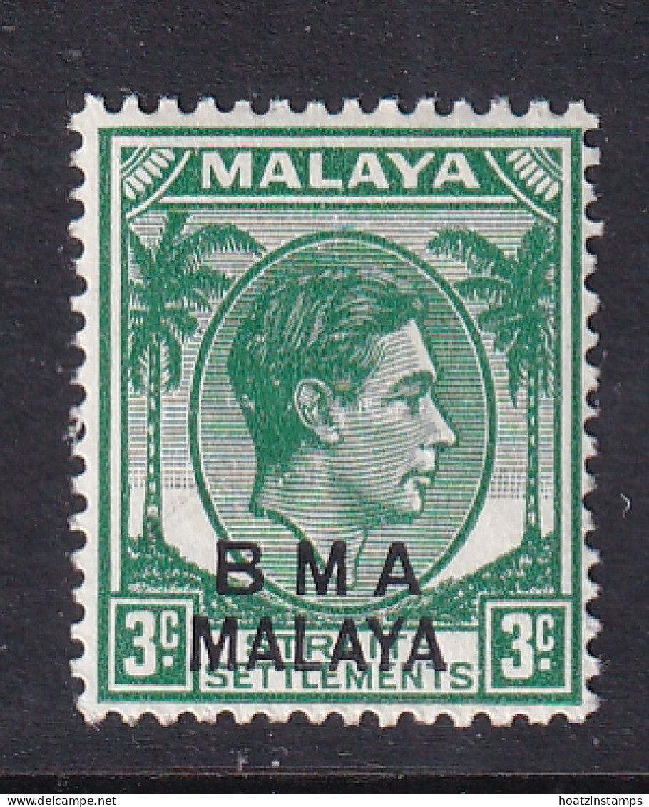 B.M.A. (Malaya): 1945/48   KGVI 'B.M.A.' OVPT   SG4    3c  Yellow Green    MH  - Malaya (British Military Administration)