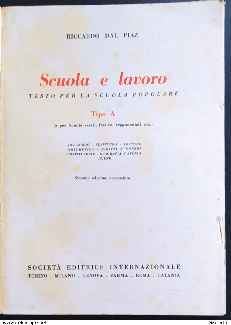 Scuola E Lavoro - Testo Per La Scuola Popolare - Autres & Non Classés