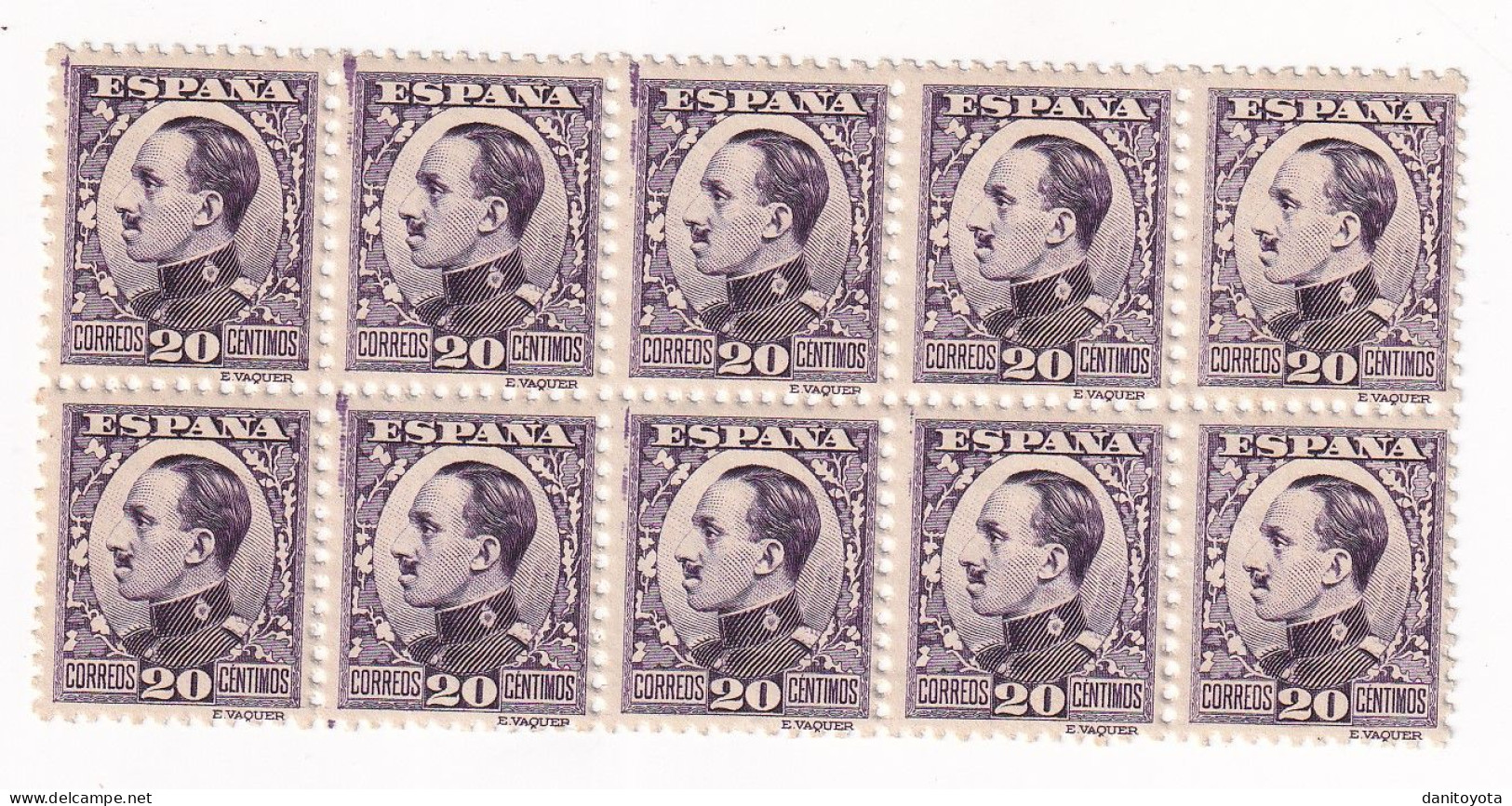 España. Bloque  De 10 Sellos Nuevos Perfectos De Alfonso XIII. Edifil 494** - Unused Stamps