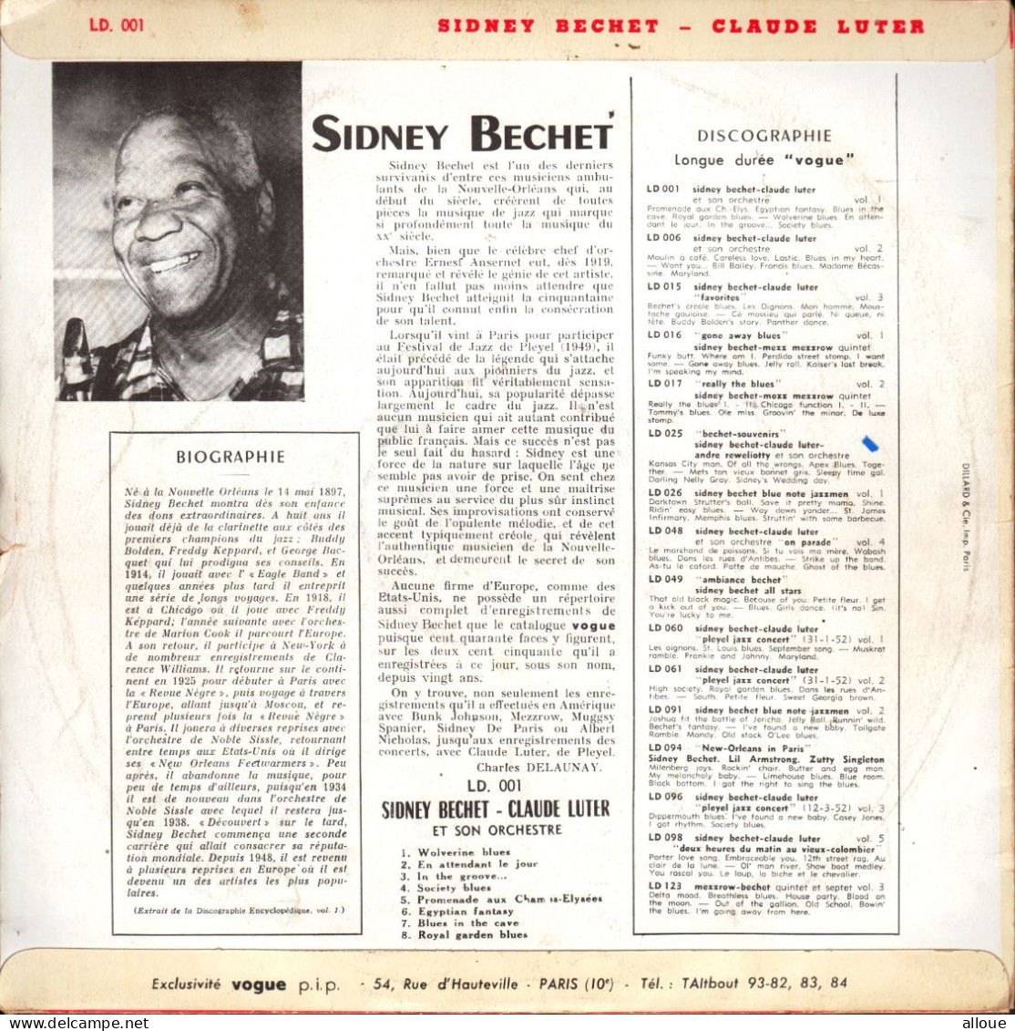 SIDNEY BECHET - CLAUDE LUTER  FRENCH 25CM VINYLE - VOL 1 - WOLVERINE BLUES + 7 - Jazz