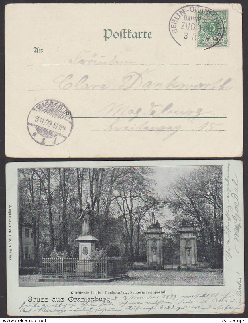Oranienburg Gruss Aus .. AK 1899 Mit Bahnpost BERLIN-ORANIENBURG Kurfürstin Louise Schlossgarten - Oranienburg