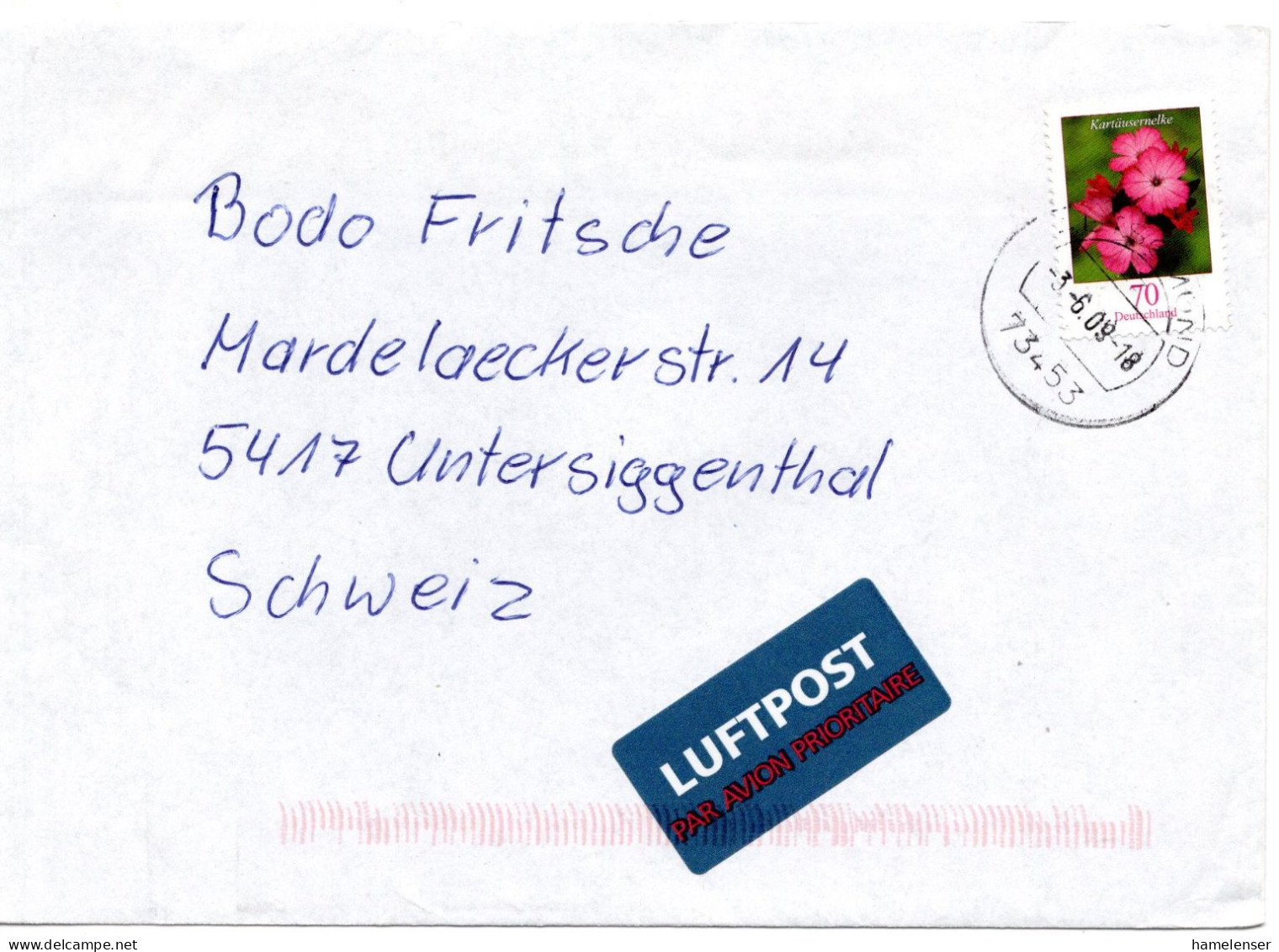 66876 - Bund - 2009 - 70c Blumen EF A LpBf ABTSGMUEND -> Schweiz - Cartas & Documentos