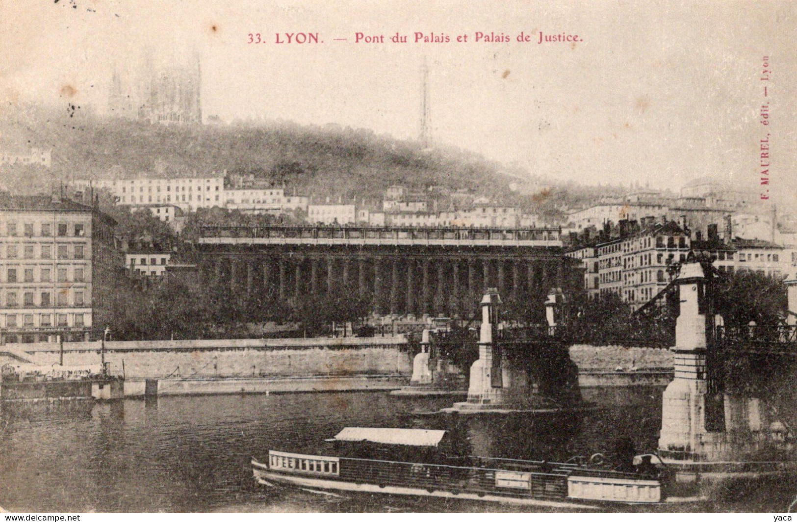 Lyon Pont Du Palais Et Palais De Justice -   Bateau Péniche - Péniches