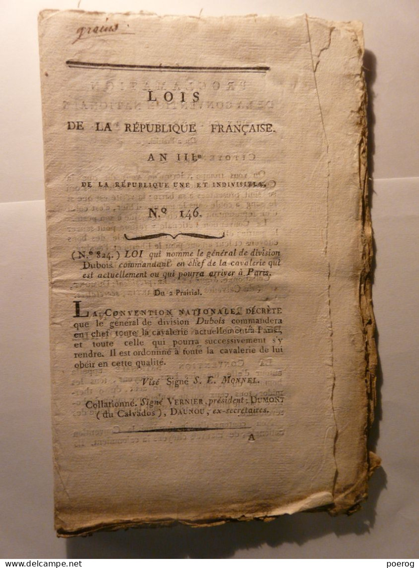 BULLETIN DES LOIS De 1795 - SUBSISTANCES - GRAINS - ALLIANCE PROVINCES UNIES PAYS BAS HOLLANDE - COCARDE CLOCHES PARIS - Wetten & Decreten
