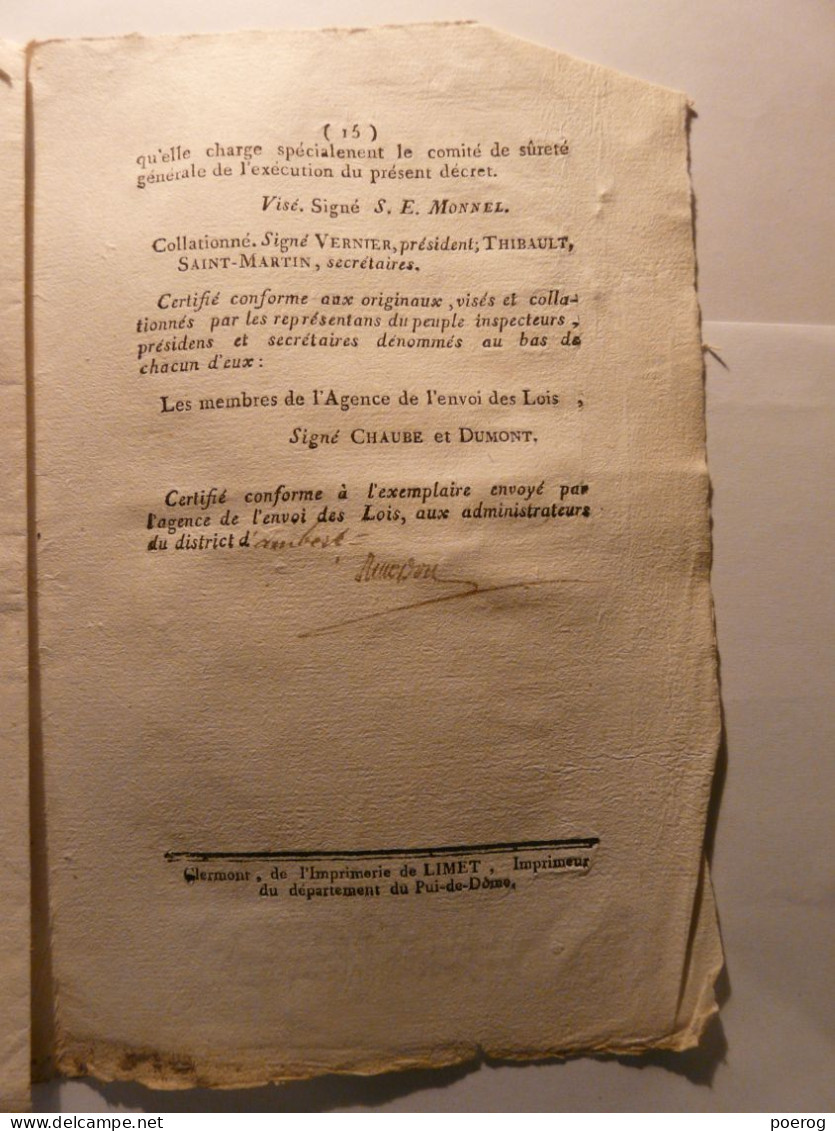 BULLETIN DES LOIS De 1795 - SUBSISTANCES - GRAINS - ALLIANCE PROVINCES UNIES PAYS BAS HOLLANDE - COCARDE CLOCHES PARIS - Decretos & Leyes